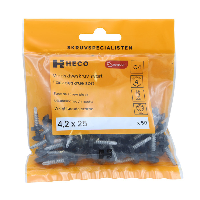 Vindskiveskruv C4 4,2 x 25 mm Svart 50-pack Heco